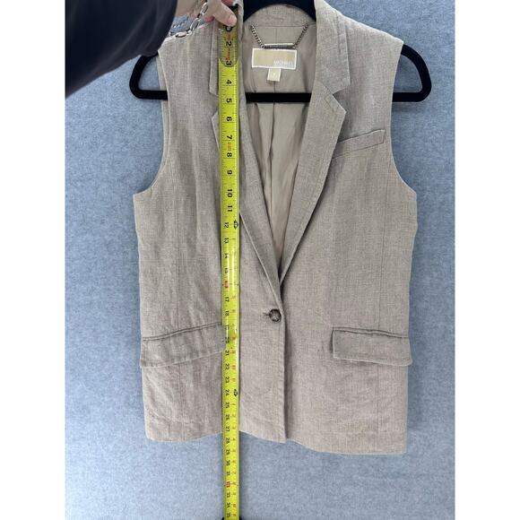 Michael Kors Woman's sz S Oversized Tan Sleeveless Linen Vest Office Workwear - Picture 3 of 10